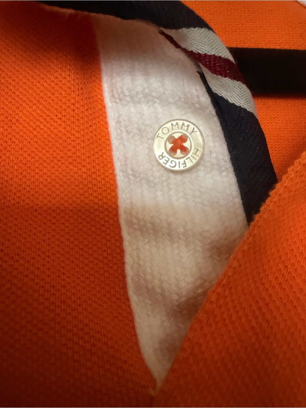 Tommy Hilfiger Orange, Navy & White Diagonal-Stripe Polo - Picture 5 of 5